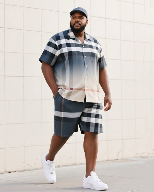 Big & Tall Gradient Plaid T-Shirt Shorts Set for big men view 1