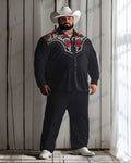 Big & Tall Black Western Denim T-Shirt Pants Set for big men view 1