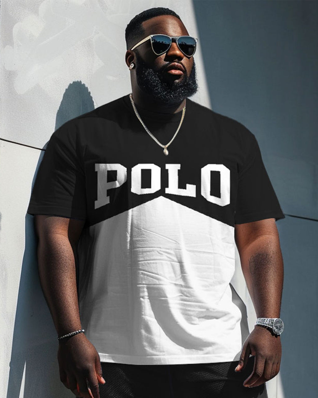 Big & Tall Colorblock Graphic T-Shirt Shorts Set for big men view 2