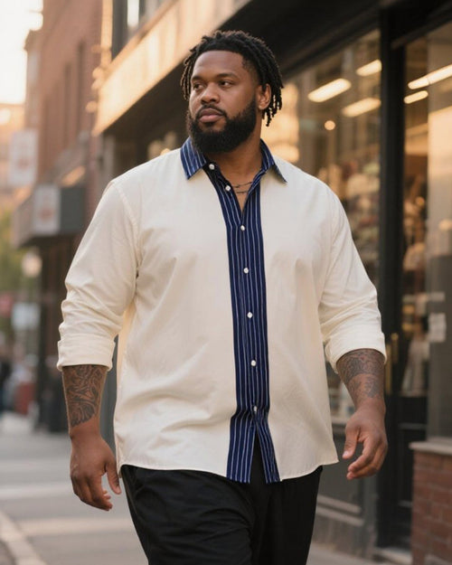 Big & Tall White Blue Striped Long Sleeve Shirt for big men
