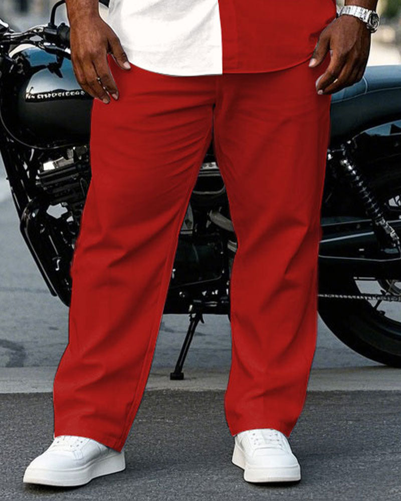 Big & Tall Red Business Casual T-Shirt Pants Set for big men view 3