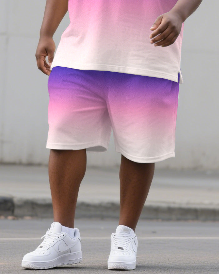 Big & Tall Purple Gradient Polo Shorts Set for big men view 3