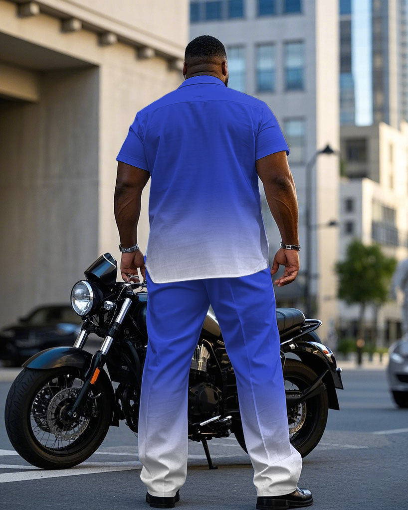 Big & Tall Blue Gradient T-Shirt Pants Set for big men view 4
