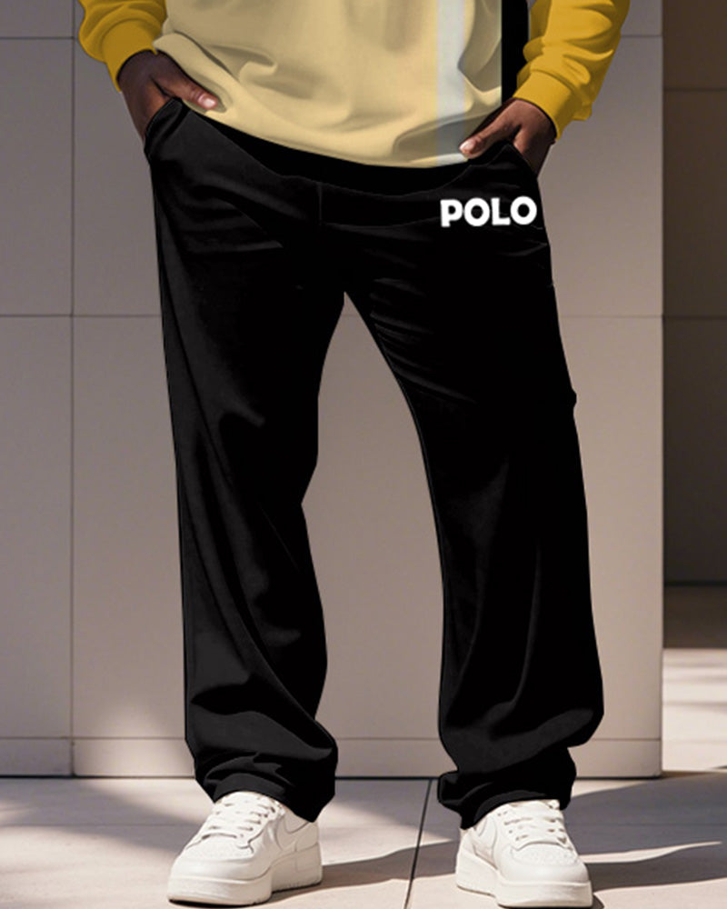 Big & Tall Yellow Striped Graphic Polo Pants Set for big men view 3