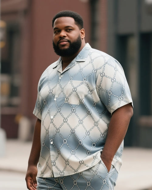 Big & Tall Gradient Streetwear T-Shirt Shorts Set for big men view 2