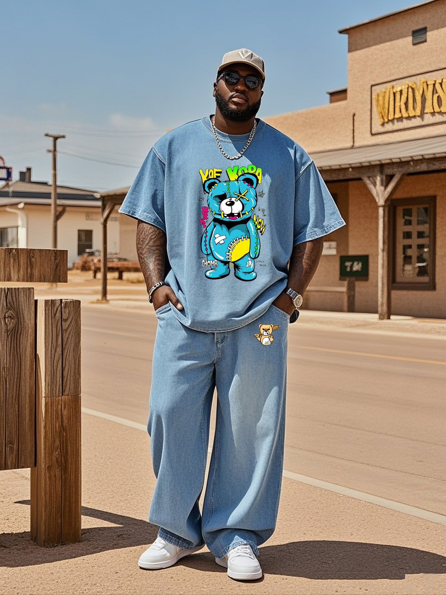 Big & Tall Denim Streetwear T-Shirt Pants Set for big men