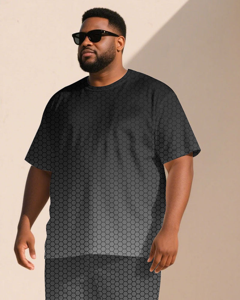 Big & Tall Black Gray Gradient T-Shirt Shorts Set for big men view 2