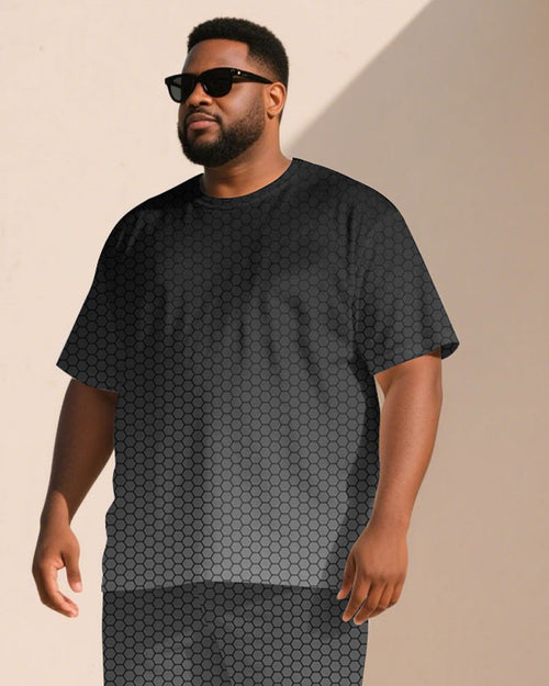 Big & Tall Black Gray Gradient T-Shirt Shorts Set for big men view 2