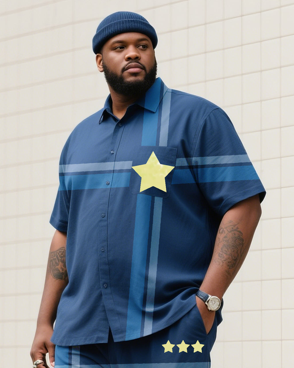 Big & Tall Blue Business Casual T-Shirt Pants Set for big men view 2