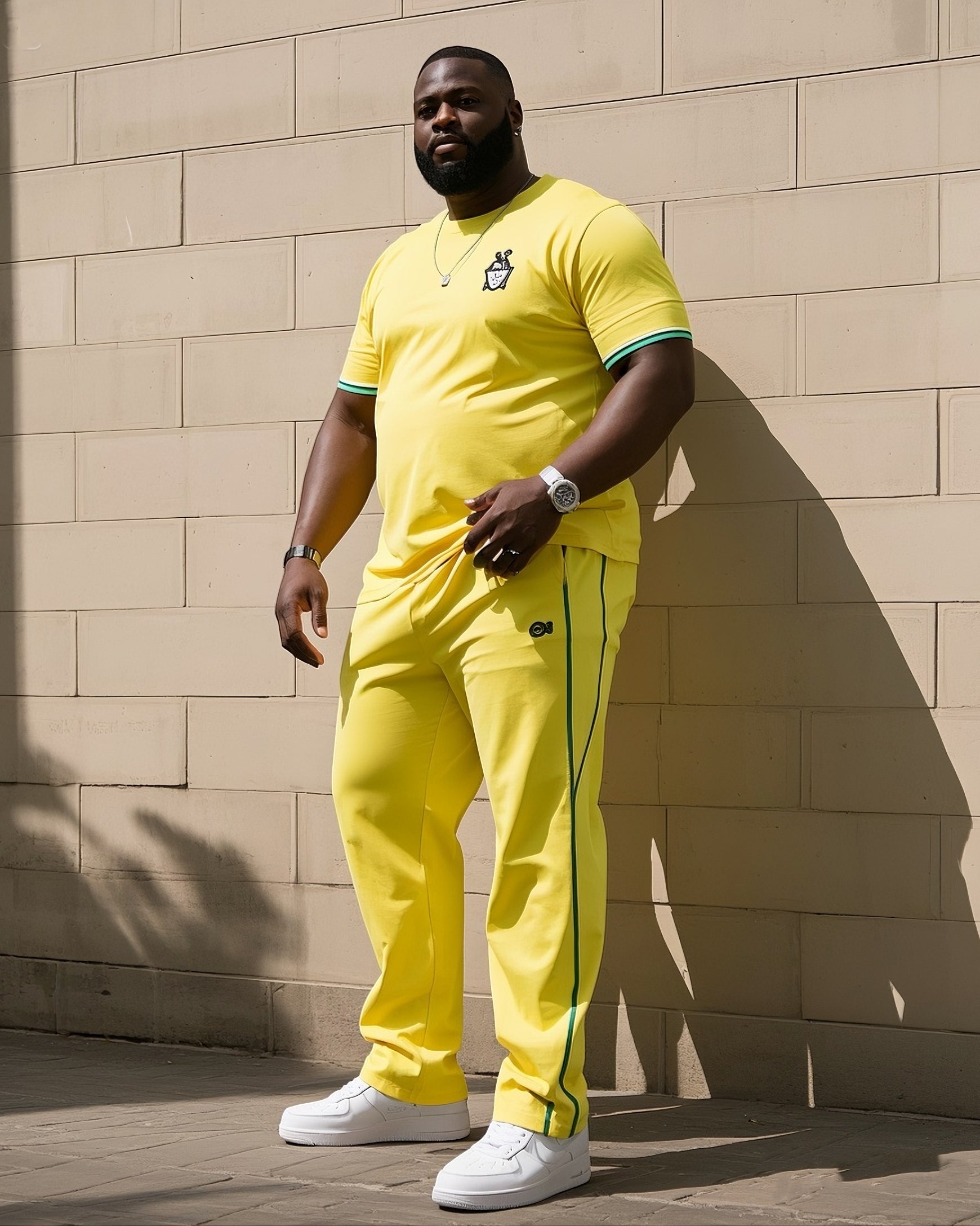 Big & Tall Striped Athletic T-Shirt Pants Set for big men view 2