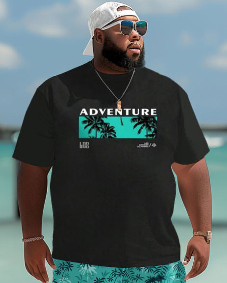 Big & Tall Hawaiian Graphic T-Shirt Shorts Set for big men view 3