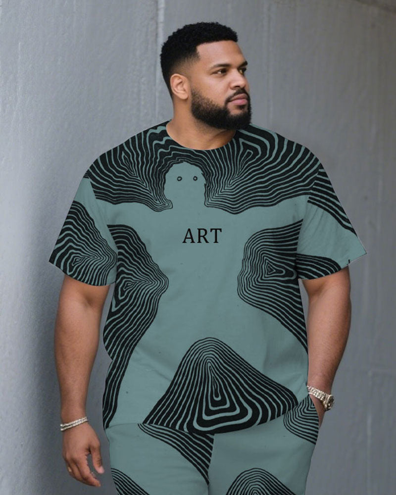 Big & Tall Colorblock Graphic T-Shirt Shorts Set for big men view 2