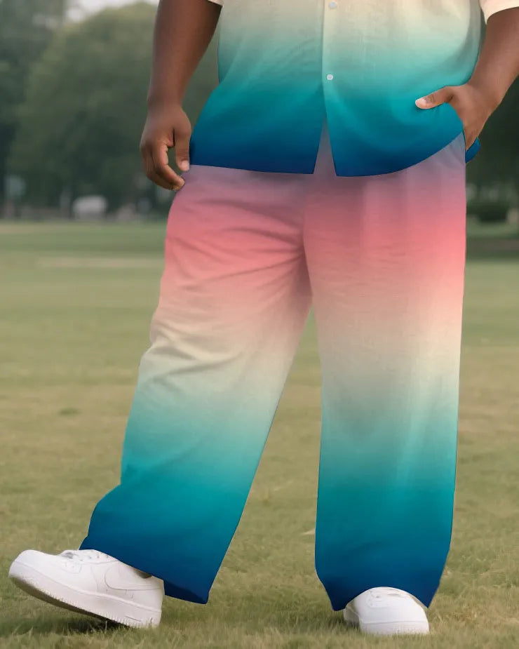 Big & Tall Pink Gradient Shirt Pants Set for big men view 3
