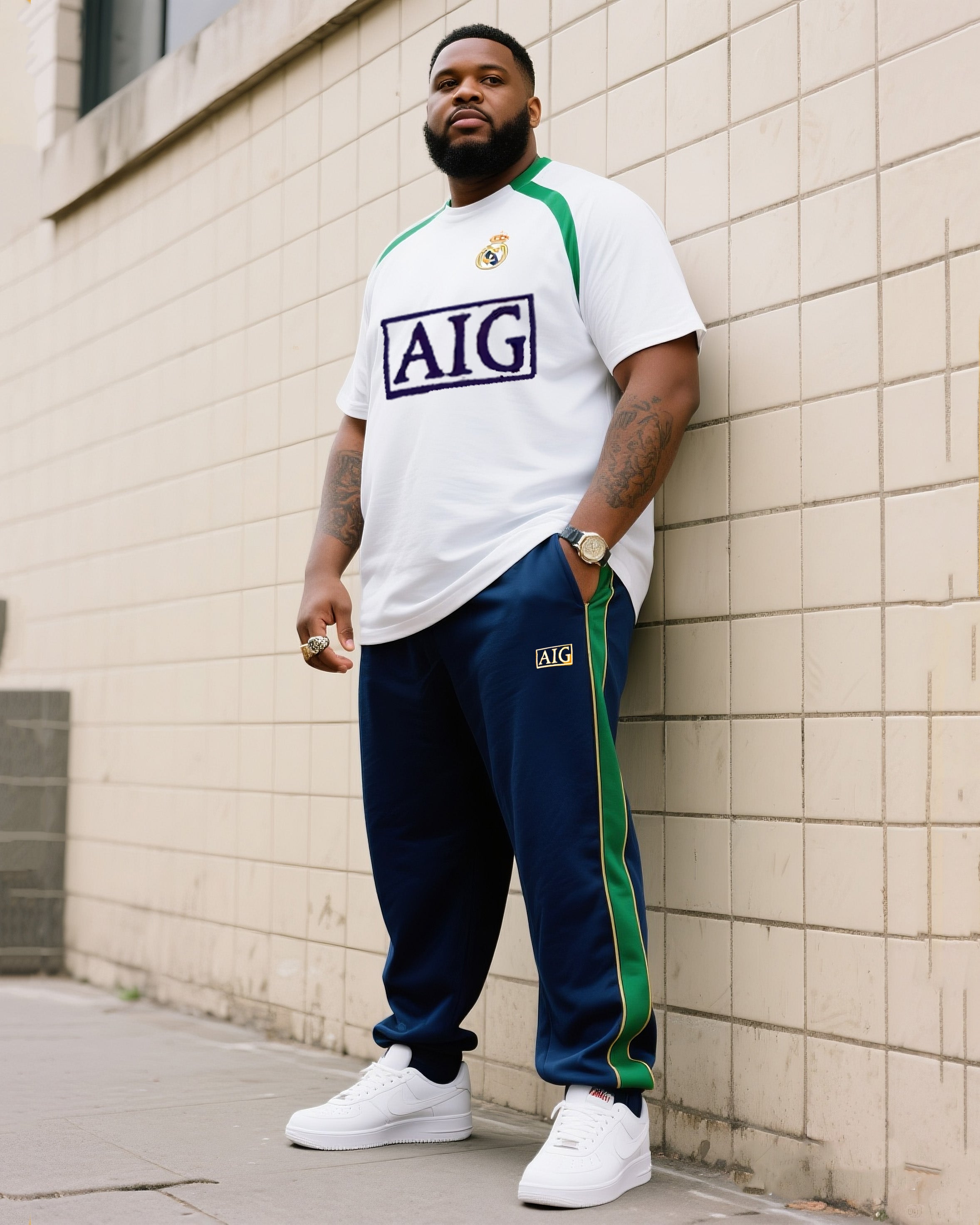 Big & Tall Striped Athletic T-Shirt Pants Set for big men view 2