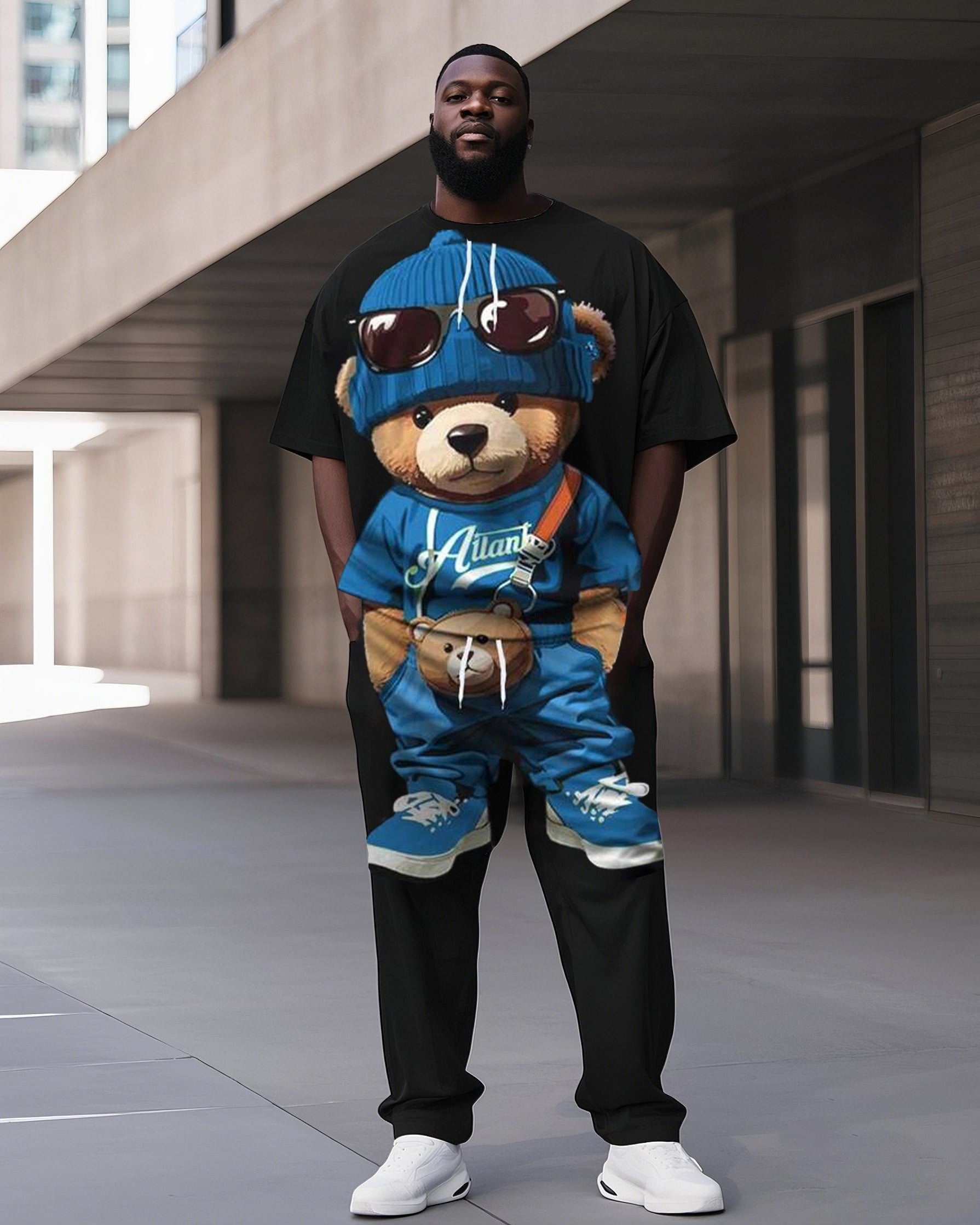 Big & Tall Graphic Streetwear Two-piece Set for big men view 2