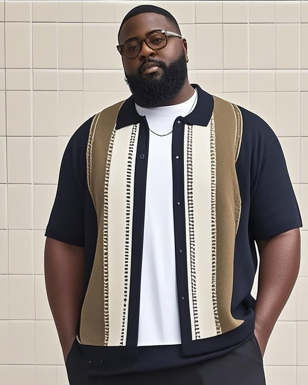 Big & Tall Colorblock Striped T-Shirt Pants Set for big men view 2