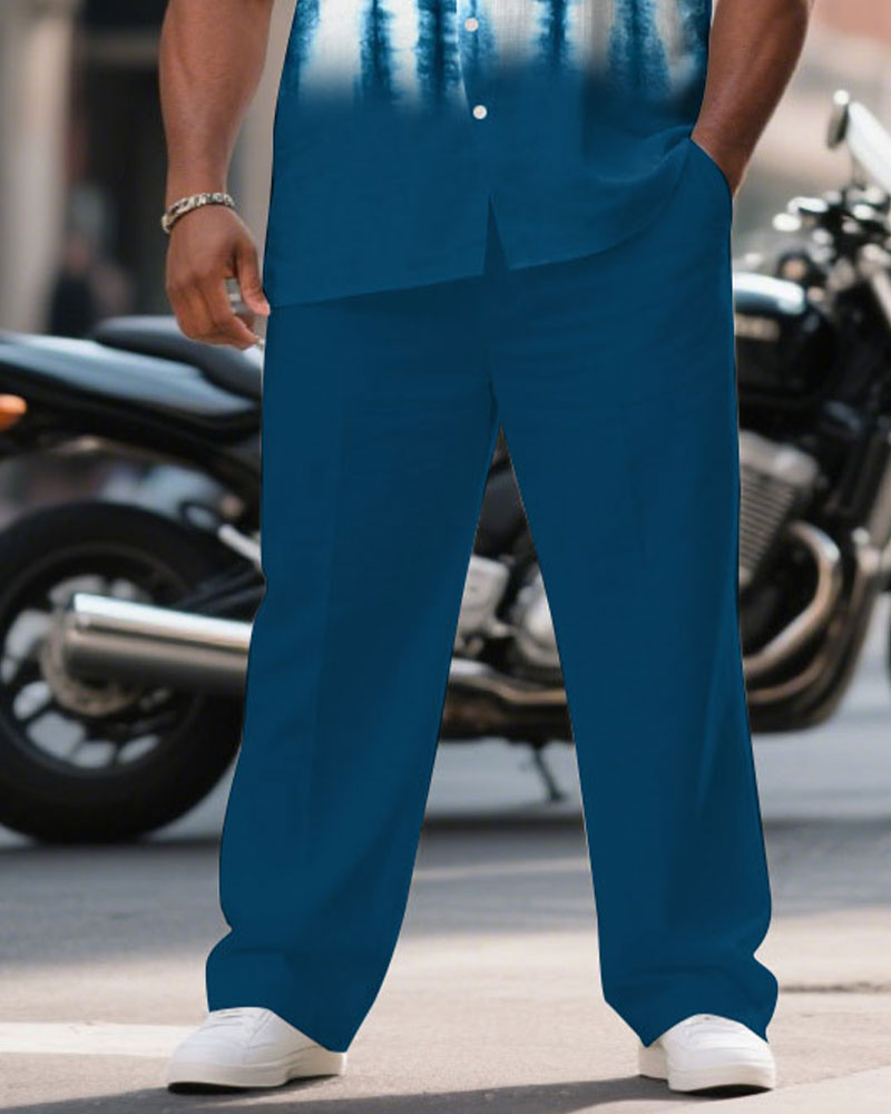 Big & Tall Blue Business Casual T-Shirt Pants Set for big men view 3