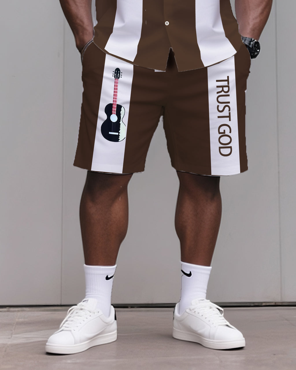 Big & Tall Striped T-Shirt Shorts Set for big men view 3