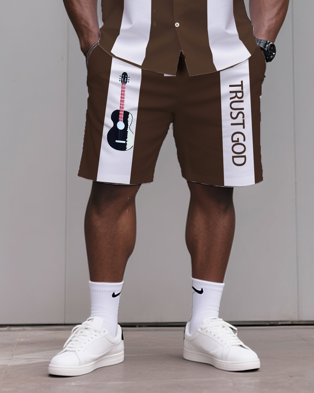 Big & Tall Striped T-Shirt Shorts Set for big men view 3