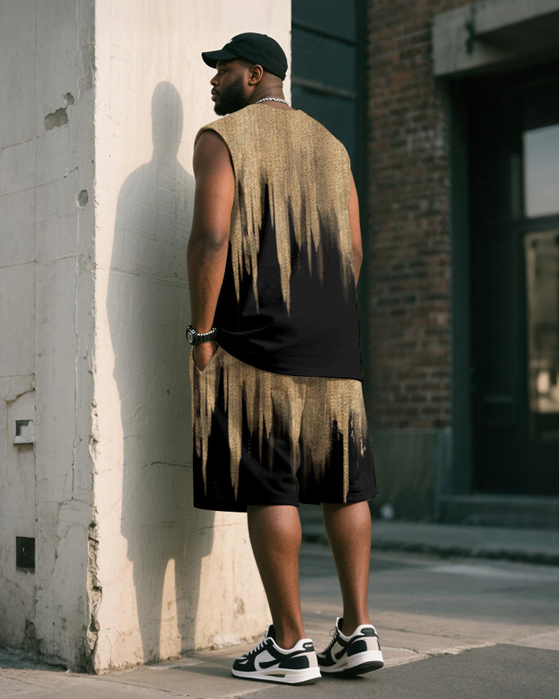 Big & Tall Khaki Gradient Graphic Two-piece Set for big men view 4