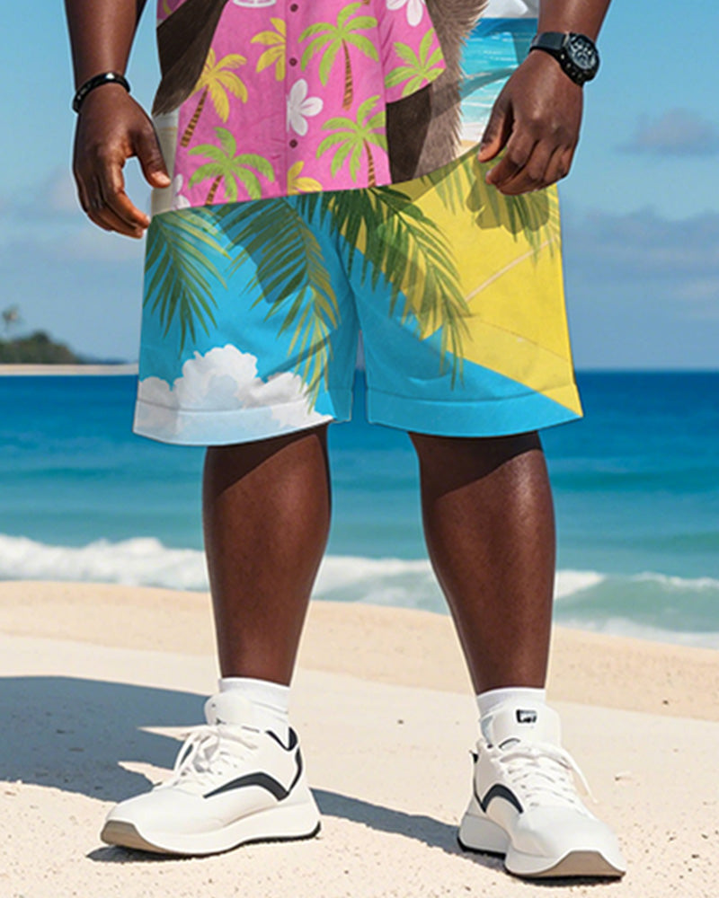 Big & Tall Blue Hawaiian T-Shirt Shorts Set for big men view 4