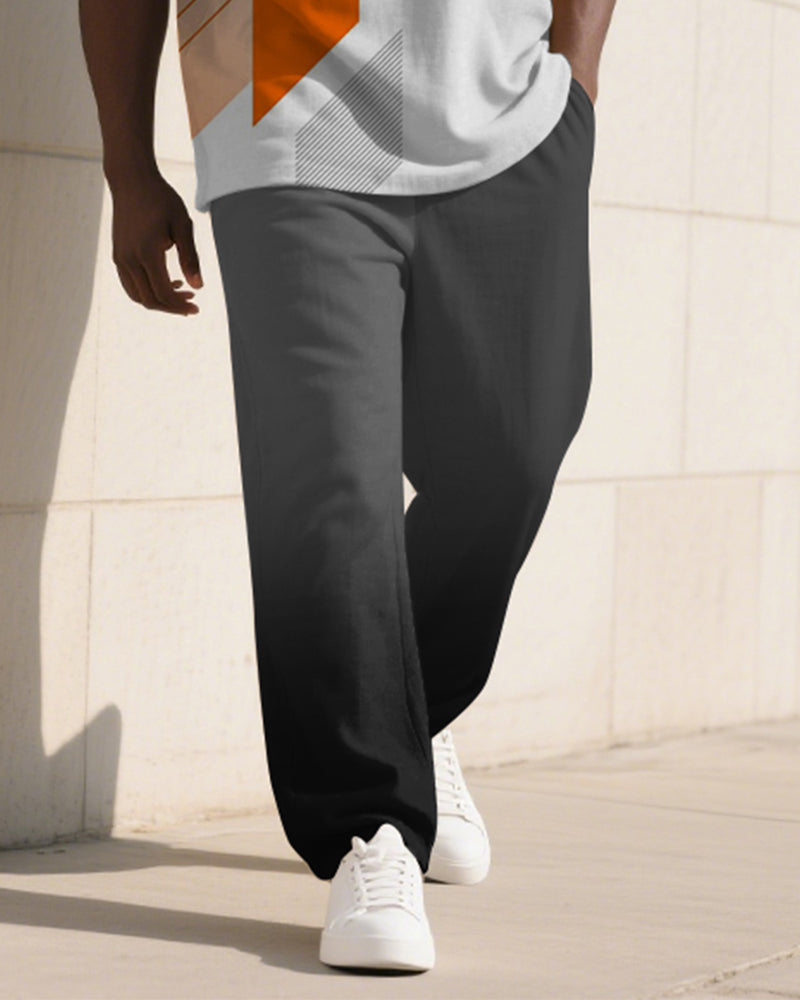 Big & Tall Gray Colorblock Graphic T-Shirt Pants Set for big men view 3