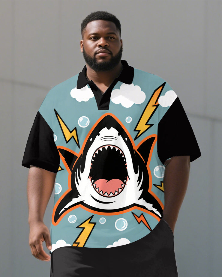 Big & Tall Graffiti Streetwear Polo Shorts Set for big men view 2