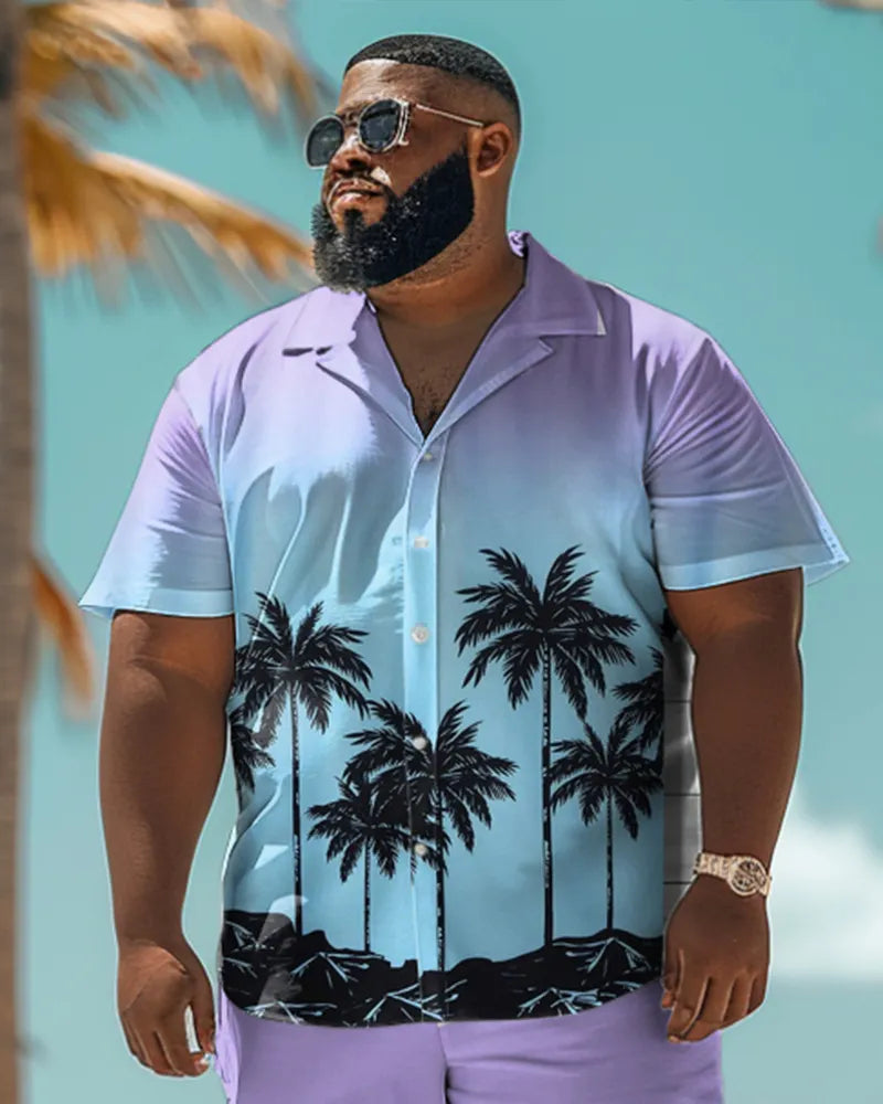 Big & Tall Hawaiian Gradient T-Shirt Shorts Set for big men view 2