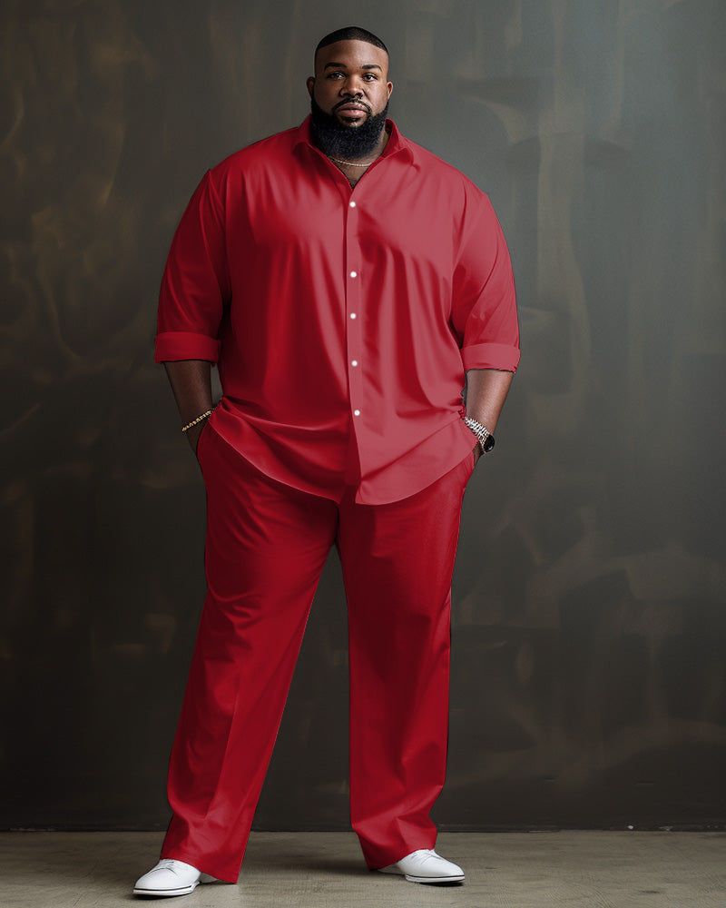 Big & Tall Solid Color Shirt Pants Set for big men view 4