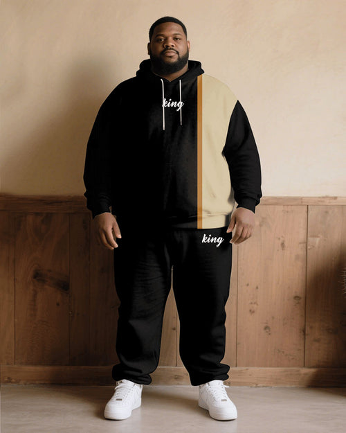 Big & Tall Black Khaki Graphic Hoodie Sweatpants Set for big men view 1
