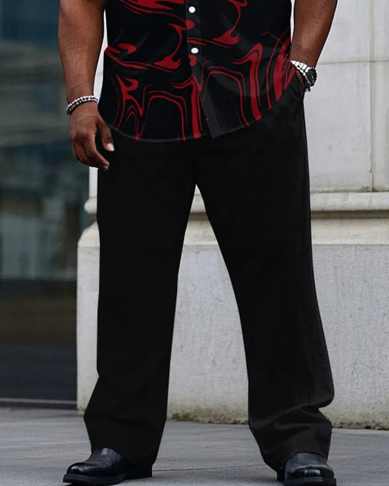 Big & Tall Black Red Graphic T-Shirt Pants Set for big men view 3