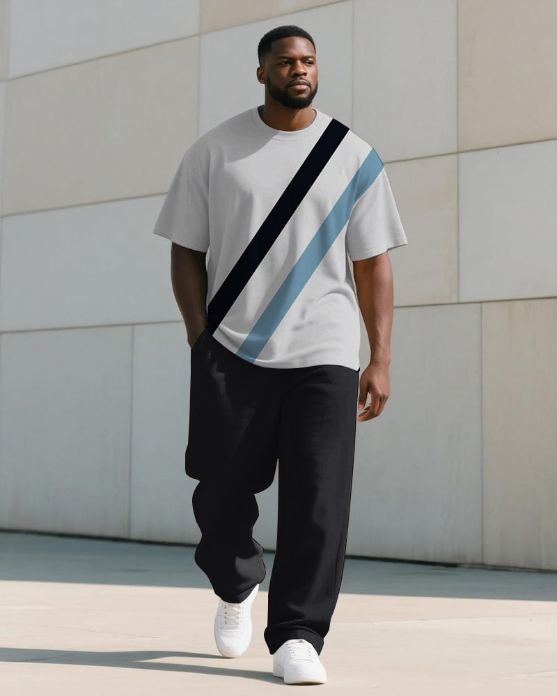 Big & Tall Colorblock Striped T-Shirt Pants Set for big men view 2
