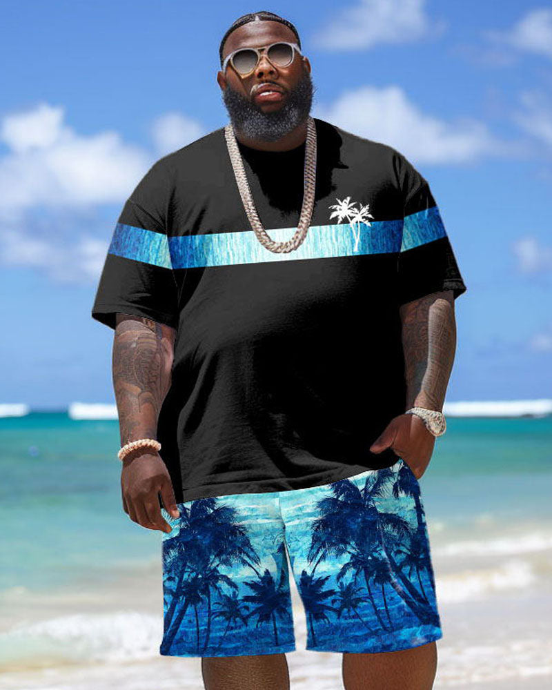 Big & Tall Hawaiian Gradient T-Shirt Shorts Set for big men view 1