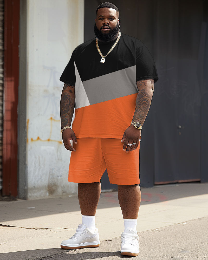 Big & Tall Colorblock Streetwear T-Shirt Shorts Set for big men view 2