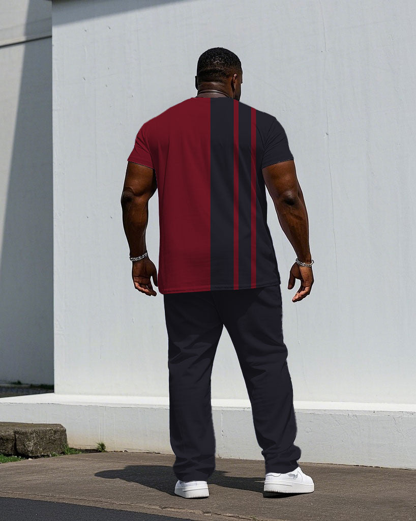Big & Tall Black Red Colorblock T-Shirt Pants Set for big men view 4