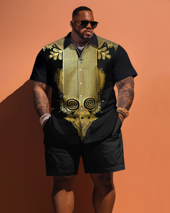 Big & Tall Business Casual Vintage T-Shirt Shorts Set for big men view 1