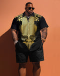Big & Tall Business Casual Vintage T-Shirt Shorts Set for big men view 1