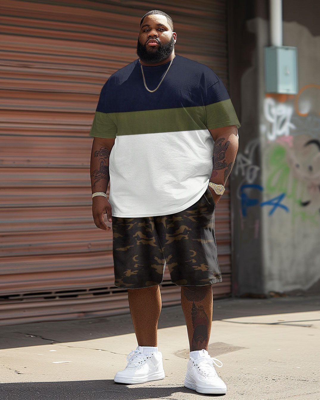 Big & Tall Colorblock Camouflage Two-piece Set for big men view 2