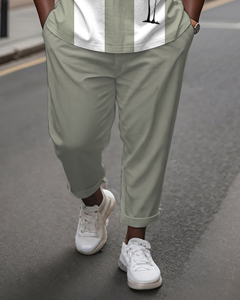 Big & Tall White Green Hawaiian T-Shirt Pants Set for big men view 3