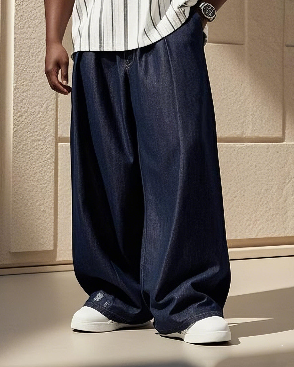 Big & Tall Black Striped Graphic T-Shirt Pants Set for big men view 3