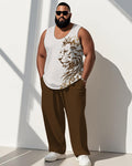 Big & Tall Brown Graphic Streetwear Vest Pants Set for big men view 1