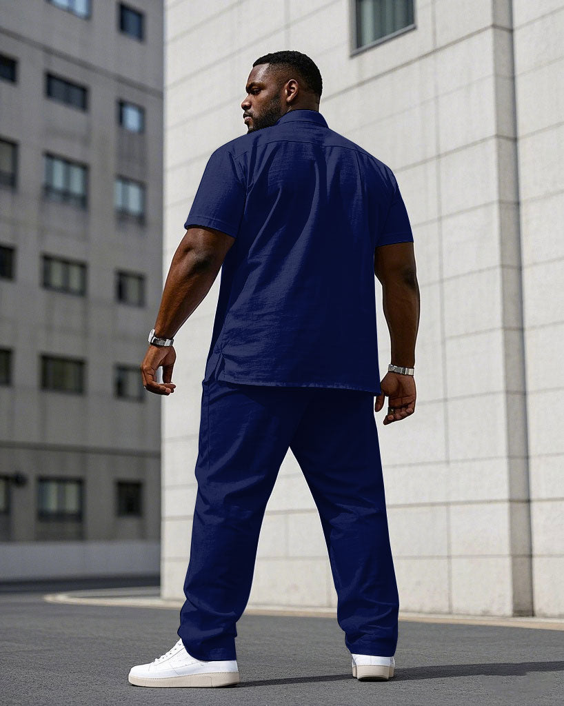 Big & Tall Blue Red Business Casual T-Shirt Pants Set for big men view 4