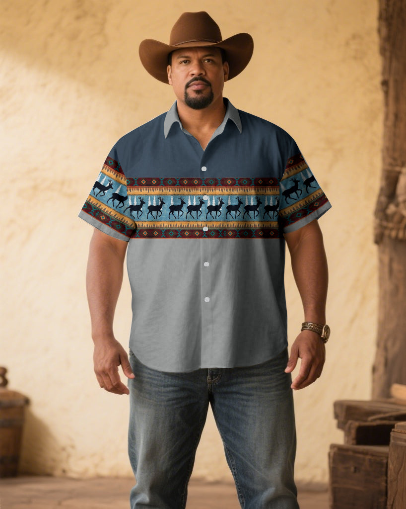 Big & Tall Blue Gray Graphic Short Sleeve Shirt for big men view 1