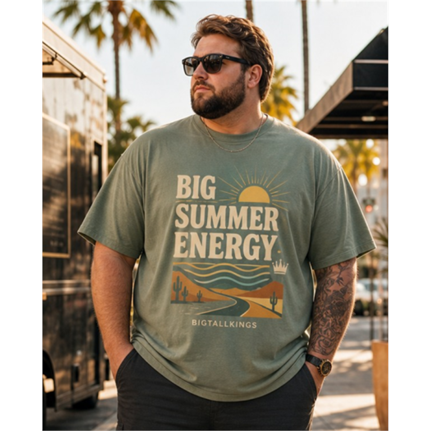 Big & Tall Hawaiian Plaid Graphic T-Shirt Shorts Set for big men view 2