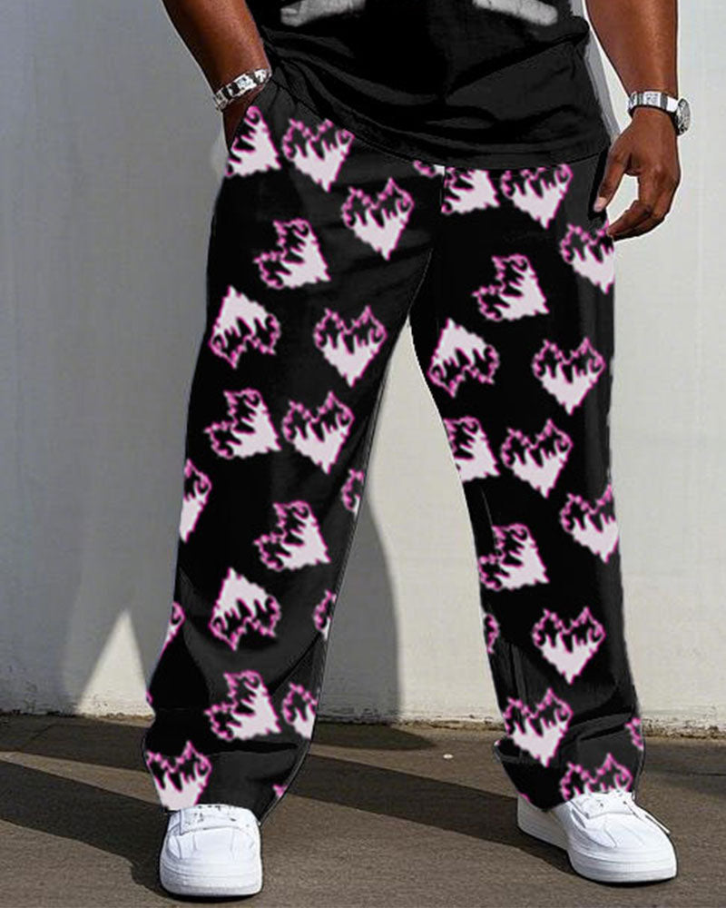 Big & Tall Black Pink Graphic Two-piece Set for big men view 3