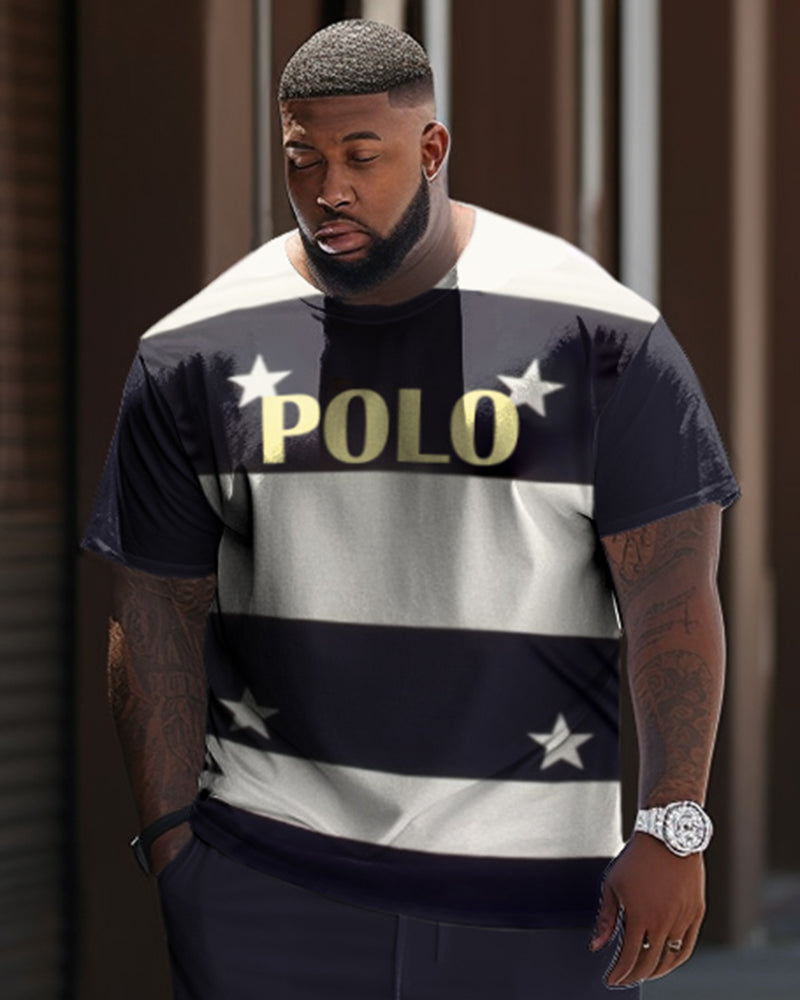 Big & Tall Colorblock Graphic T-Shirt Pants Set for big men view 2