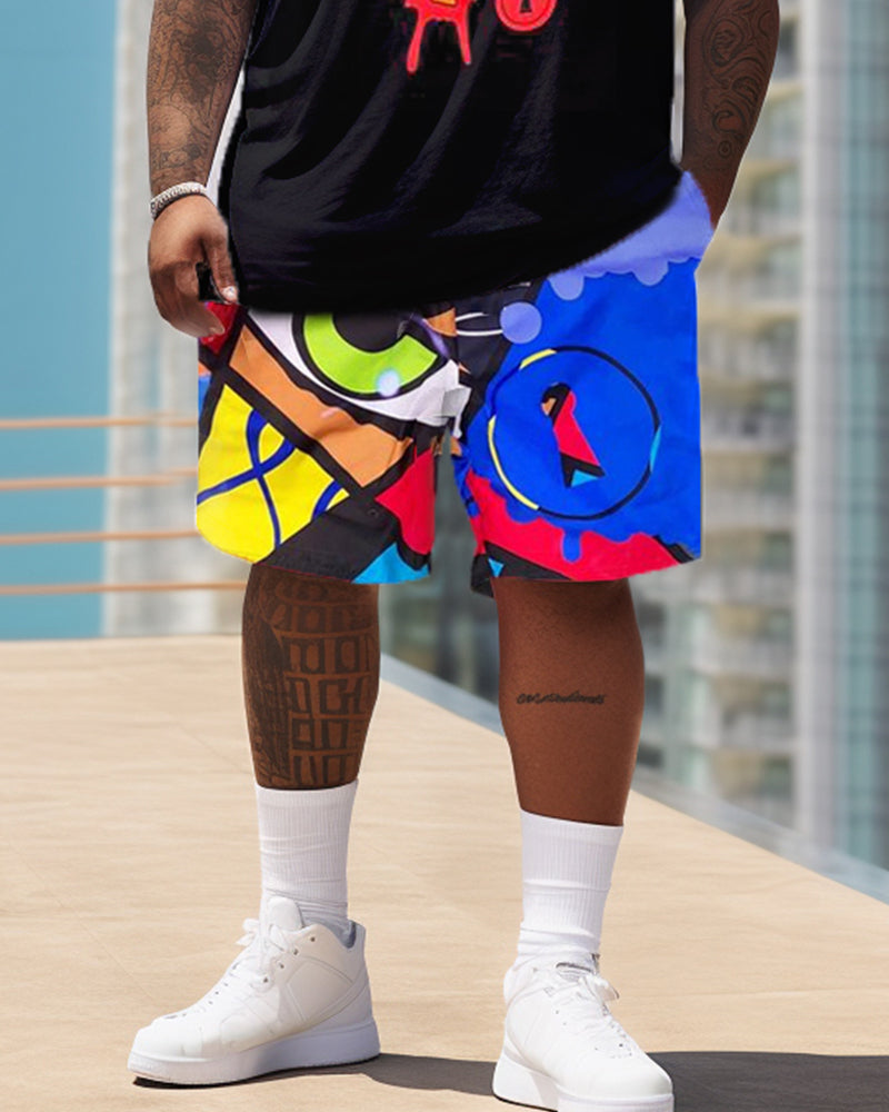 Big & Tall Graffiti Patchwork T-Shirt Shorts Set for big men view 3