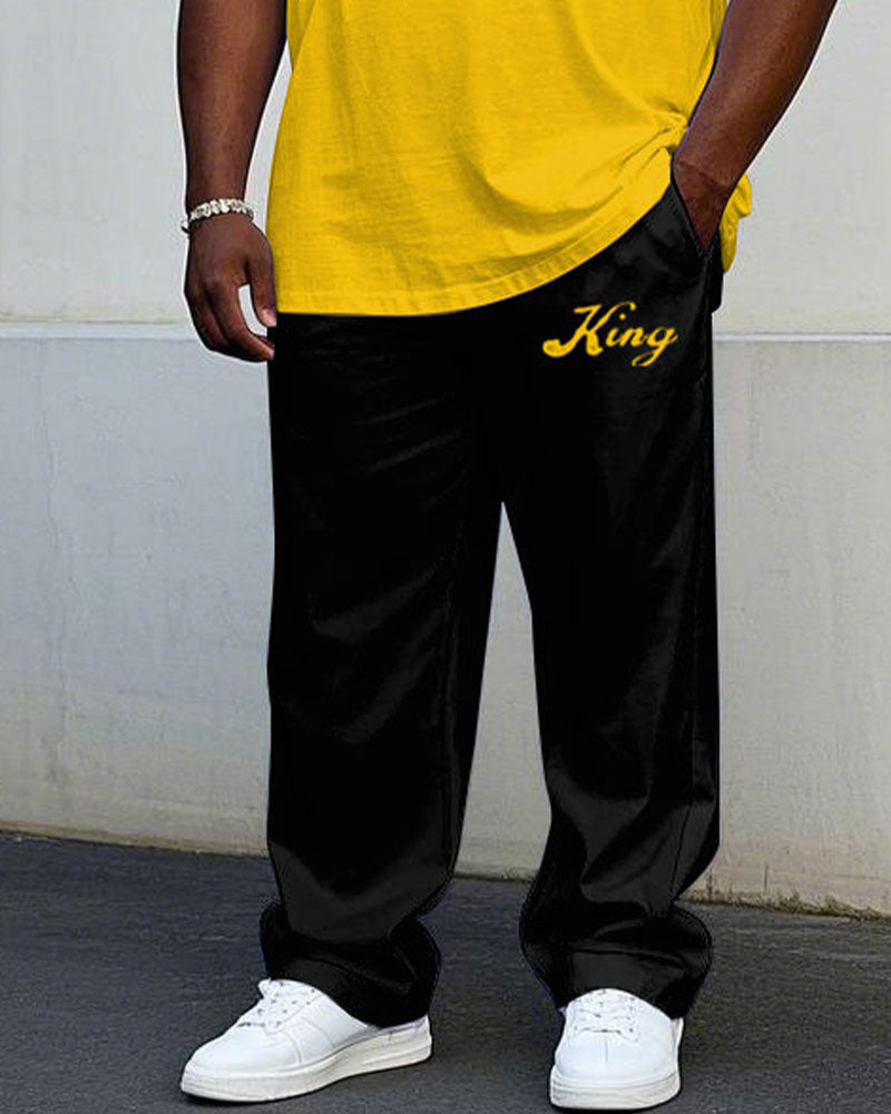 Big & Tall Black Yellow Streetwear T-Shirt Pants Set for big men view 3