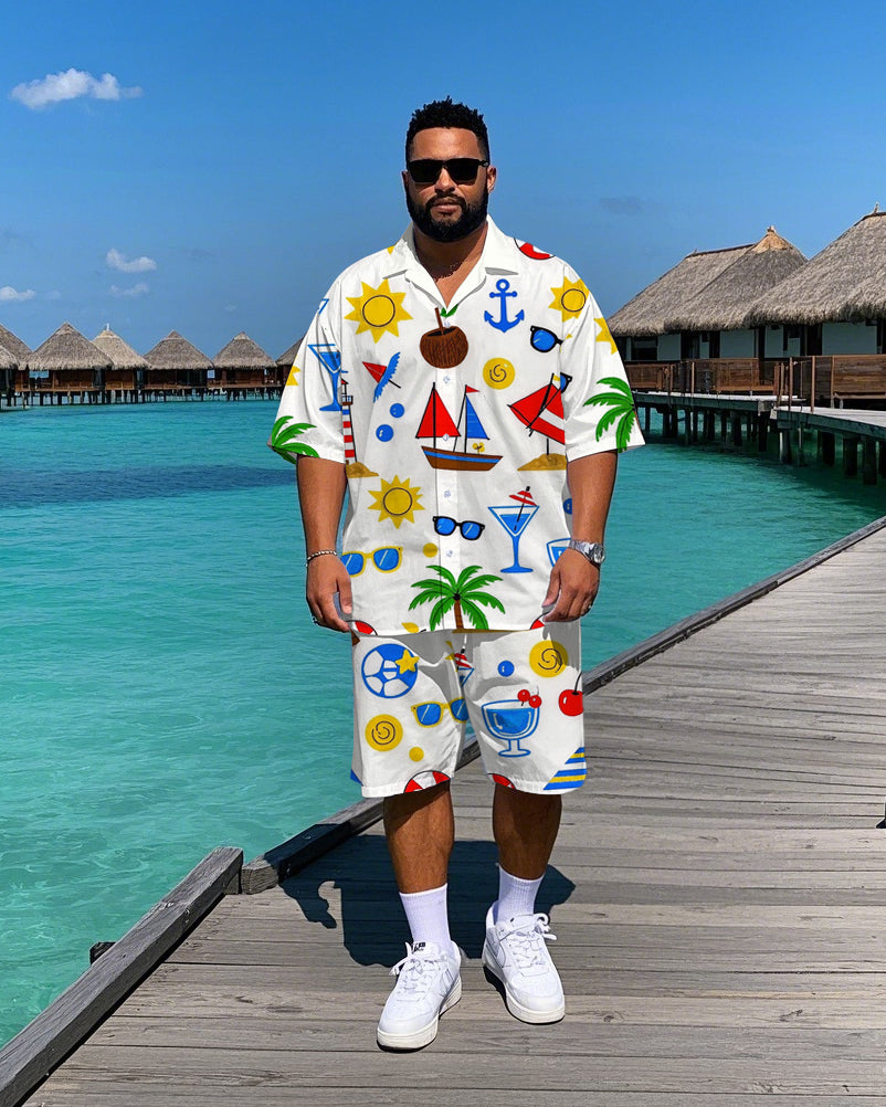 Big & Tall Hawaiian T-Shirt Shorts Set for big men view 1