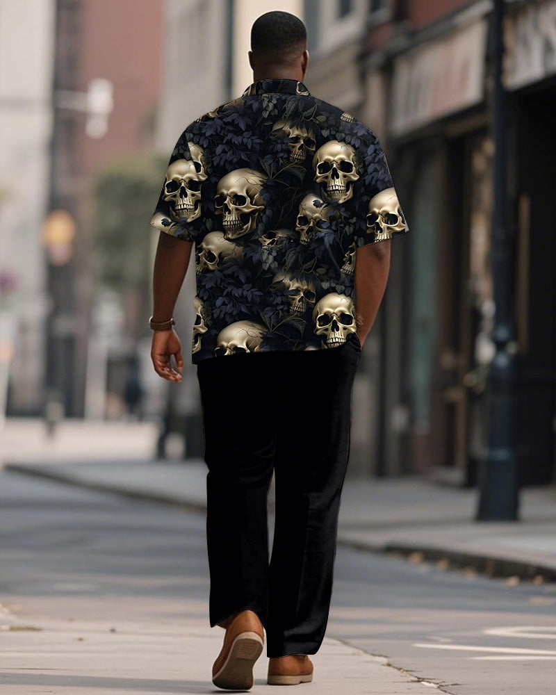 Big & Tall Black Graphic Skull T-Shirt Pants Set for big men view 4